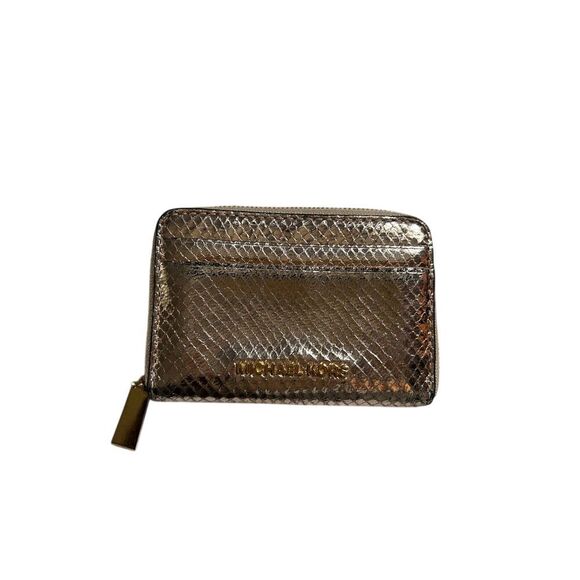 Michael Kors Metallic Rose Snake Print Zip Around Card Case Wallet Small Compact - Picture 1 of 6